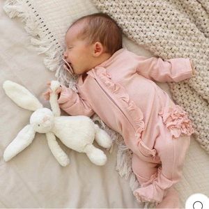 Caden Lane pink Waffle Bamboo Zipper Footie